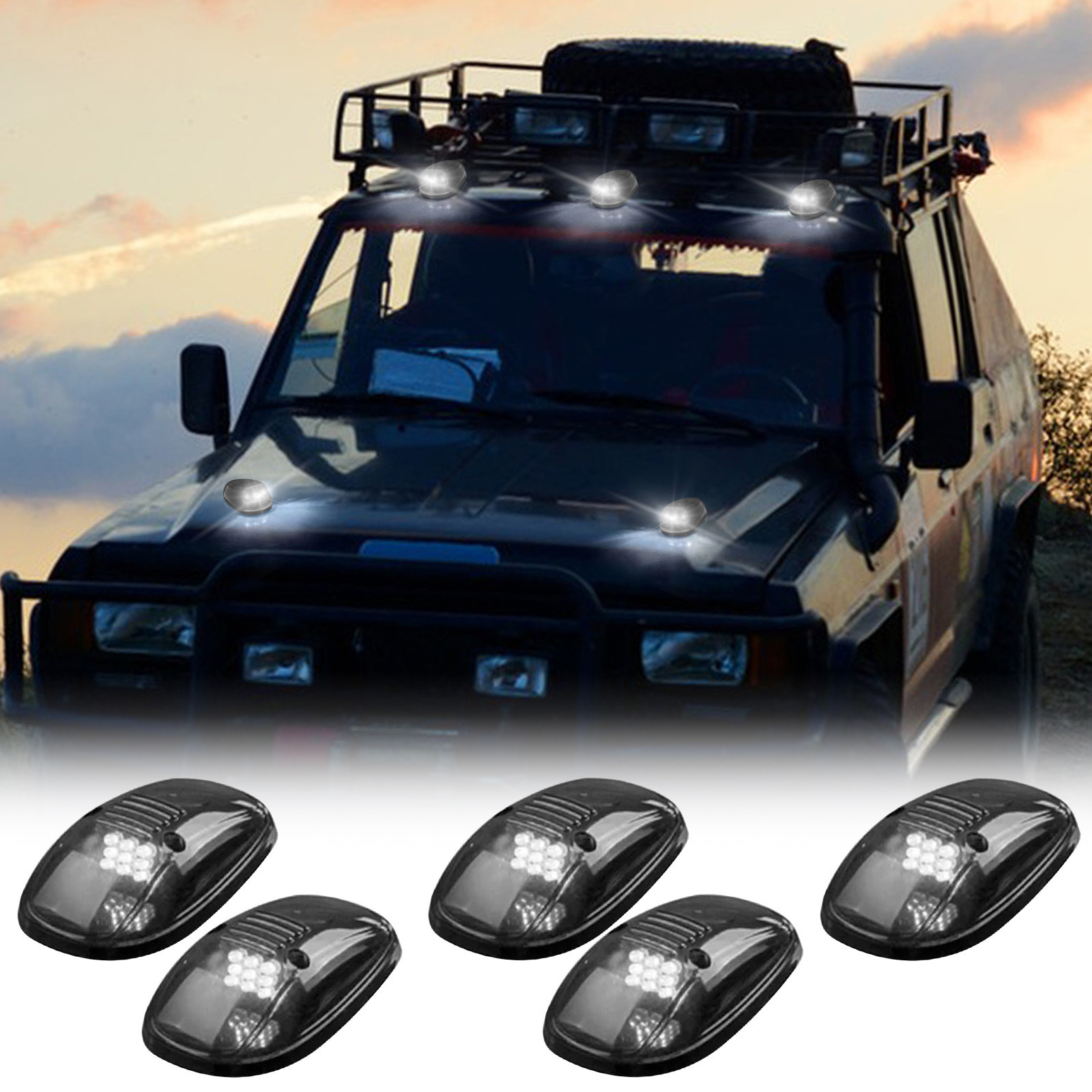 No Drill Car Cab Lights Solar Cab Lights For Truck Upgraded Wireless Cab Lights for Truck, Solar Powered Cab Led Lights Vibration Sensor Roof Lights, Cab Marker Lights